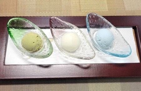 【高知フェアメニュー】三種のアイス（天日塩・池川せん茶・文旦）　